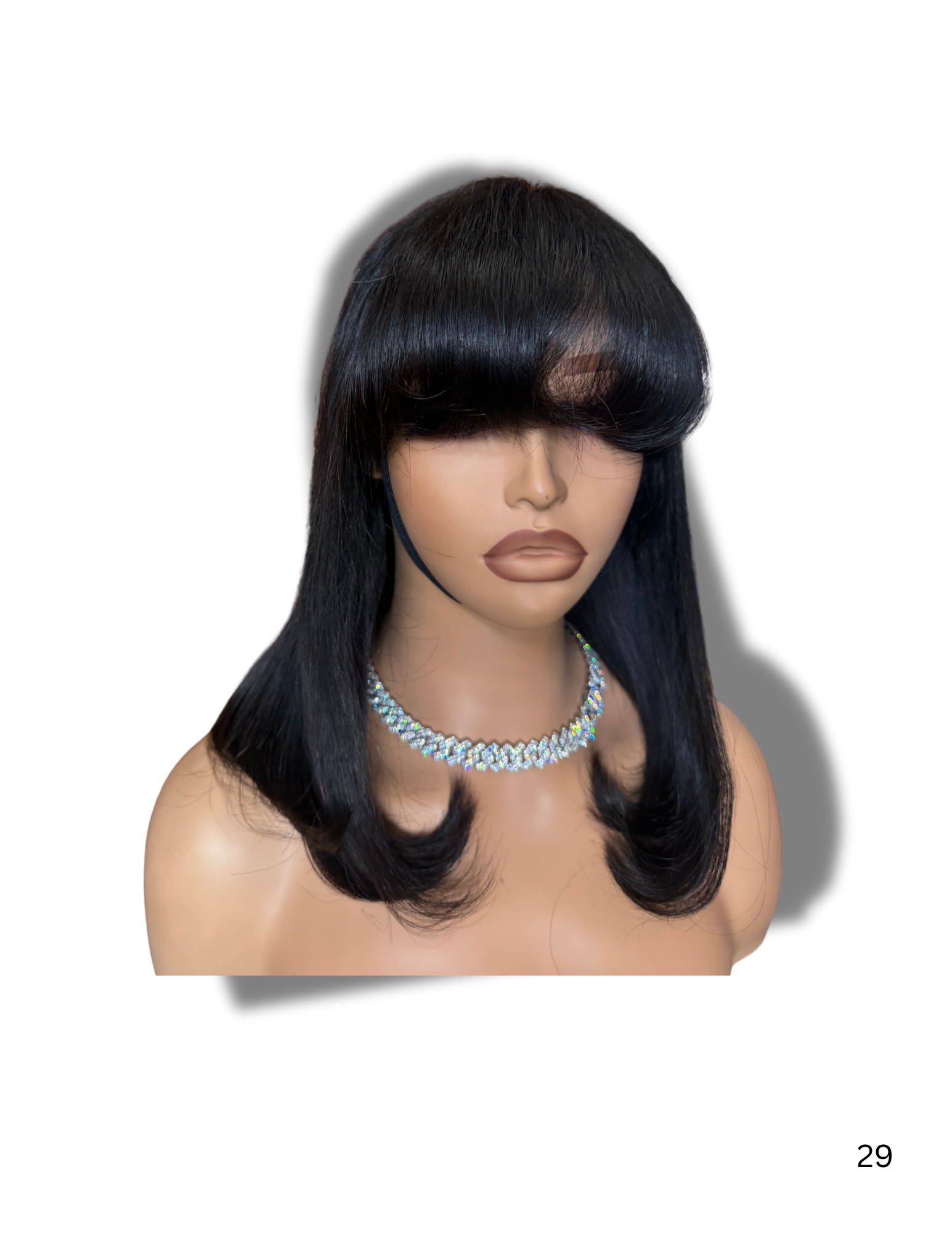 Human Hair Wig With Blunt Bangs 100% Virgin Remy Hair Ready To Wear